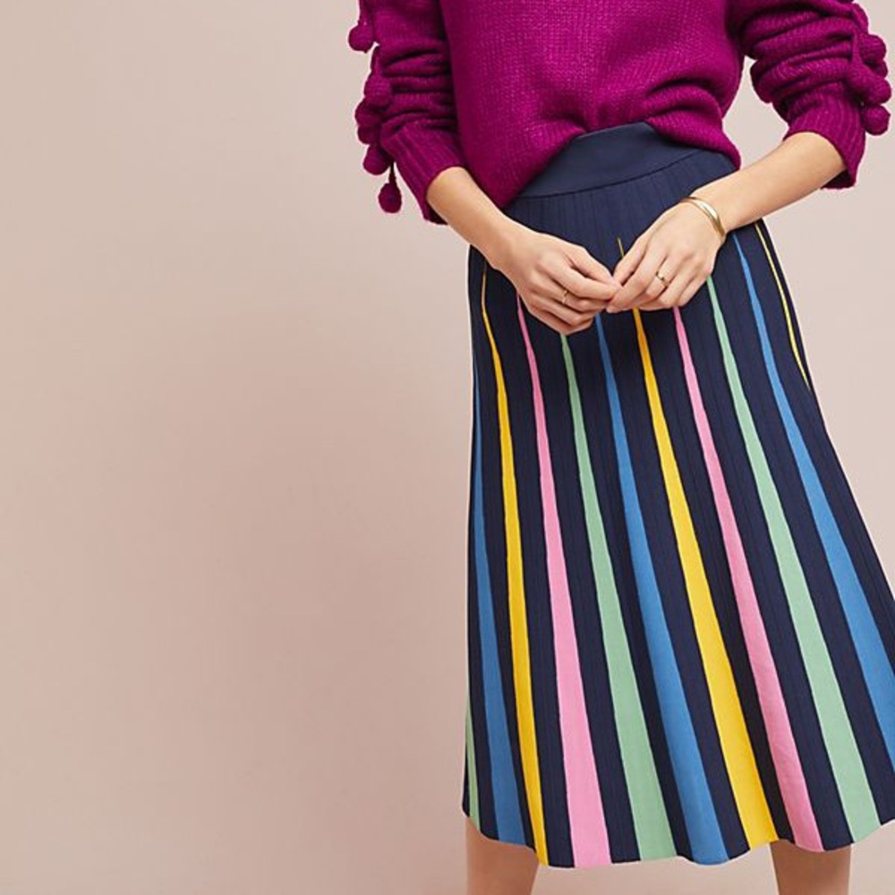 Anthropologie Rainbow Pleated Contrast Skirt